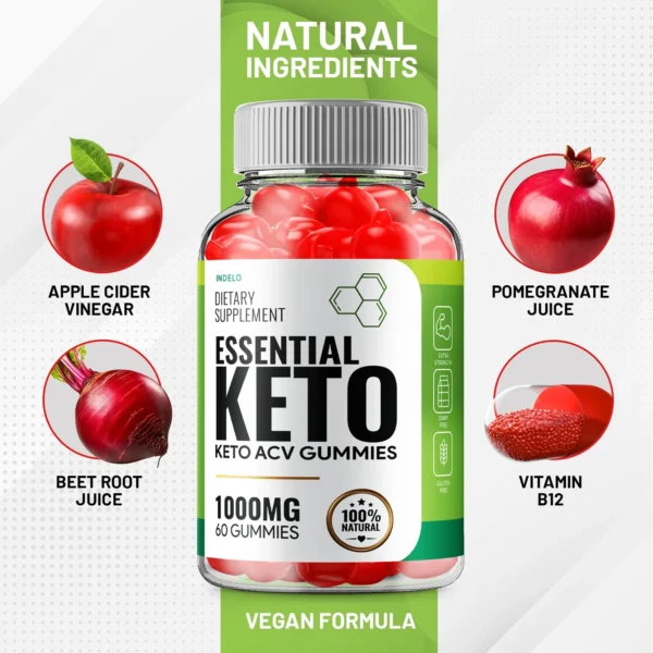 (3 Pack) Essential Keto ACV Gummies, Essential Keto + ACV Gummies Advanced Weight Loss Apple Cider Vinegar Supplement 1000MG, Essential Keto Gummies Keto + ACV Folic Acid Beet Root (180 Gummies)