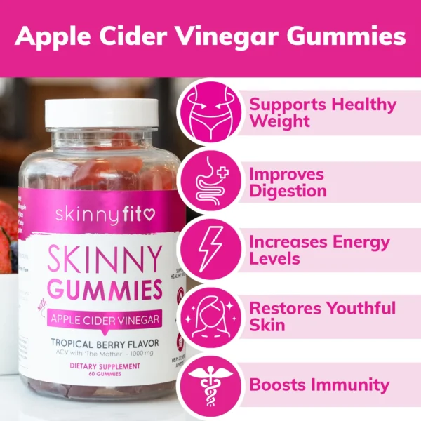 SkinnyFit Skinny Gummies - Apple Cider Vinegar Gummies Dietary Supplement, 60 Count - Image 3