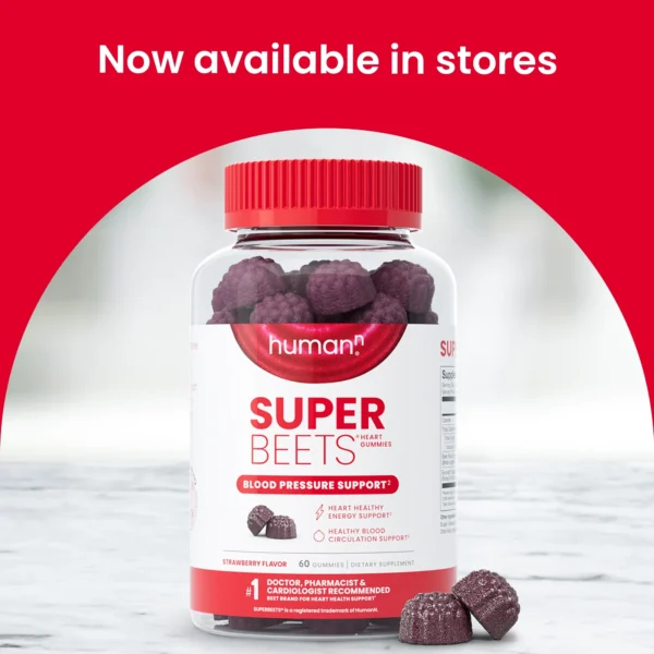 HumanN SuperBeets Strawberry Heart Gummies - Beetroot & Grape Seed Extract, 60 Count - Image 3