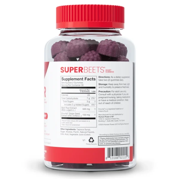 HumanN SuperBeets Strawberry Heart Gummies - Beetroot & Grape Seed Extract, 60 Count - Image 2